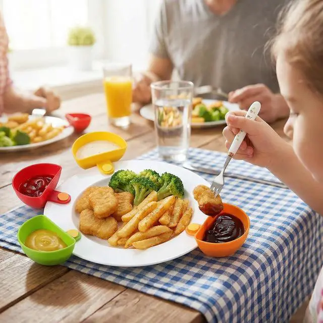 Alt view image 7 of 7 - 8-piece Dip Clip for Bowls Plates | French fries and dipping sauce service set | For ketchup, spices, salt, sugar, salad dressing, spices | Colorful sandwich dipping sauce bowls for portion control