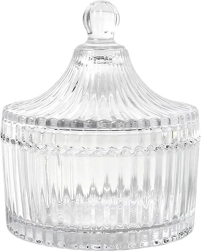 Main image of Glazed Glass Candy Dish with Yurt Shape Lid Cover Crystal Sugar Server Bowl Tin Candy Buffet Decorative Cookie Jar Box Bottle Food Storage Container
