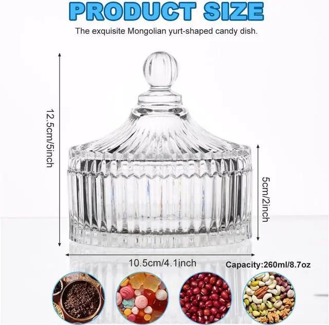 Alt view image 2 of 7 - 280ML/10Oz Candy Dishes Crystal Glass Candy Box with Lid Decorative Covered Food Storage Organization Sugar Bowl Cookie Jar Biscuit Jar Seasoning Jar for Home Kitchen(Clear)