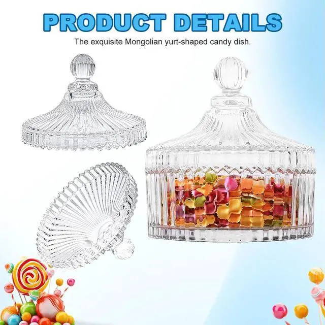 Alt view image 3 of 7 - 280ML/10Oz Candy Dishes Crystal Glass Candy Box with Lid Decorative Covered Food Storage Organization Sugar Bowl Cookie Jar Biscuit Jar Seasoning Jar for Home Kitchen(Clear)