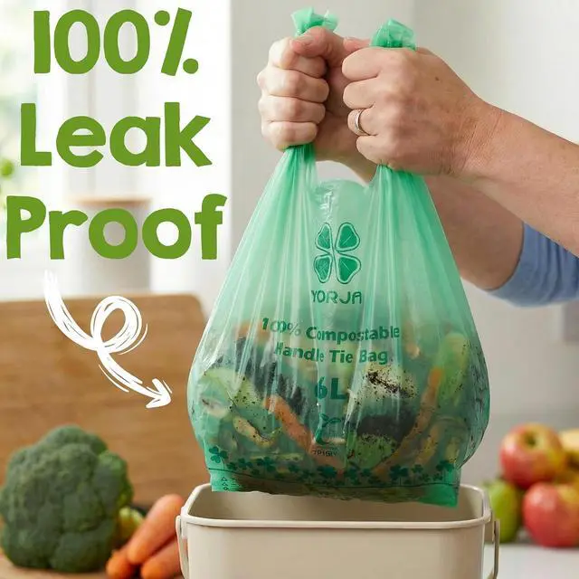 Alt view image 3 of 7 - 1.6 Gallon Tie Handles Compost Trash Bags 120 Food Scrap Bags, Compostable Kitchen Waste Bags with Europe EN13432 & ASTM D6400 Certified