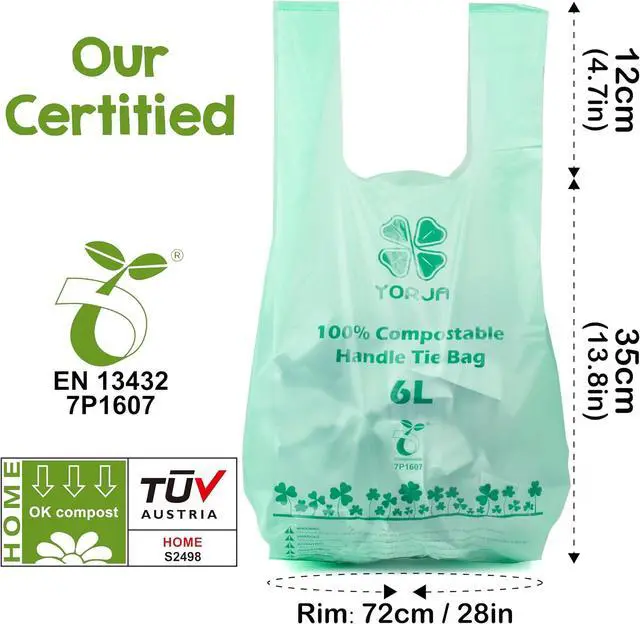 Alt view image 5 of 7 - 1.6 Gallon Tie Handles Compost Trash Bags 120 Food Scrap Bags, Compostable Kitchen Waste Bags with Europe EN13432 & ASTM D6400 Certified