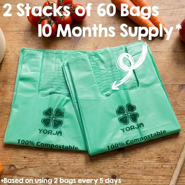 Alt view image 6 of 7 - 1.6 Gallon Tie Handles Compost Trash Bags 120 Food Scrap Bags, Compostable Kitchen Waste Bags with Europe EN13432 & ASTM D6400 Certified