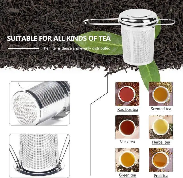 Alt view image 4 of 7 - Tea Infuser,Stainless Steel Tea Steeper Fine Mesh Filters, Large Capacity Tea Strainer With Folding Handle And Lid,Hanging On Teapots Mugs Cups To Steep Loose Leaf Tea And Coffee(1 Piece,Silver)