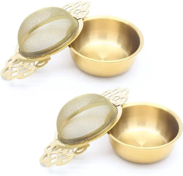 Main image of Bonsicoky 2 Pack Tea Strainer Bowl, Gold, Stainless Steel