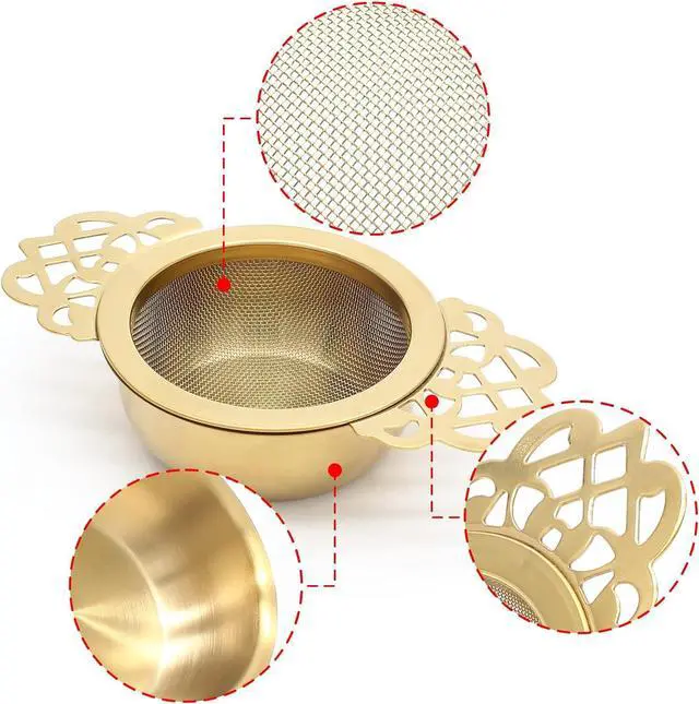 Alt view image 3 of 6 - Bonsicoky 2 Pack Tea Strainer Bowl, Gold, Stainless Steel