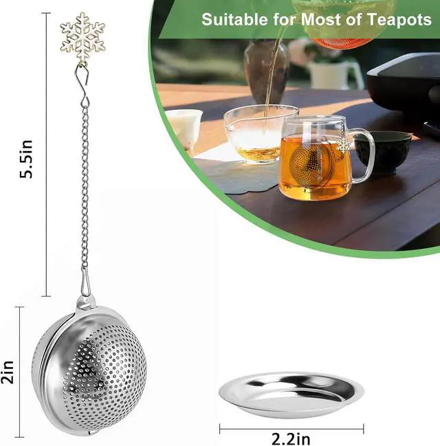 Alt view image 2 of 7 - Numola 2Pcs Tea Ball Infuser - Locking Clasp Tea Strainer with Chain, Food Grade 304 Stainless Steel Loose Leaf Tea Steeper for Herbal/Green/Black Tea - Reusable Tea Infuser for Home, Office & Travel