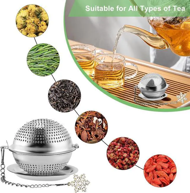 Alt view image 3 of 7 - Numola 2Pcs Tea Ball Infuser - Locking Clasp Tea Strainer with Chain, Food Grade 304 Stainless Steel Loose Leaf Tea Steeper for Herbal/Green/Black Tea - Reusable Tea Infuser for Home, Office & Travel