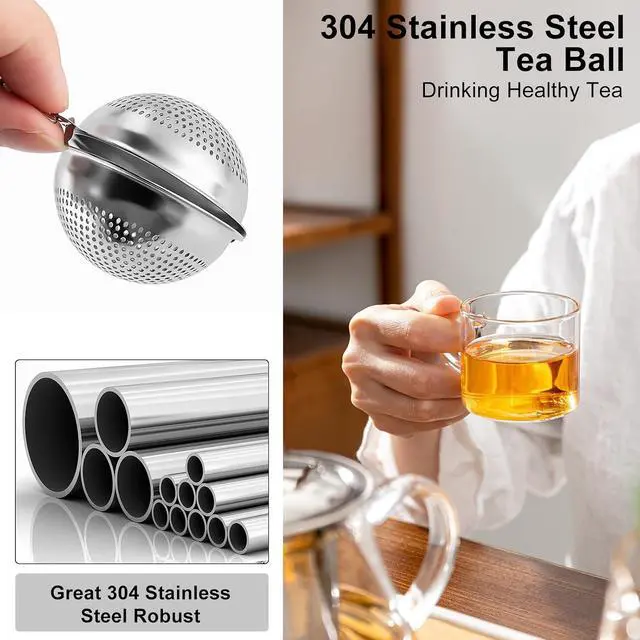 Alt view image 4 of 7 - Numola 2Pcs Tea Ball Infuser - Locking Clasp Tea Strainer with Chain, Food Grade 304 Stainless Steel Loose Leaf Tea Steeper for Herbal/Green/Black Tea - Reusable Tea Infuser for Home, Office & Travel