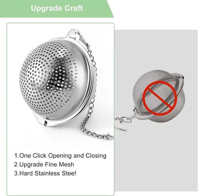 Alt view image 5 of 7 - Numola 2Pcs Tea Ball Infuser - Locking Clasp Tea Strainer with Chain, Food Grade 304 Stainless Steel Loose Leaf Tea Steeper for Herbal/Green/Black Tea - Reusable Tea Infuser for Home, Office & Travel