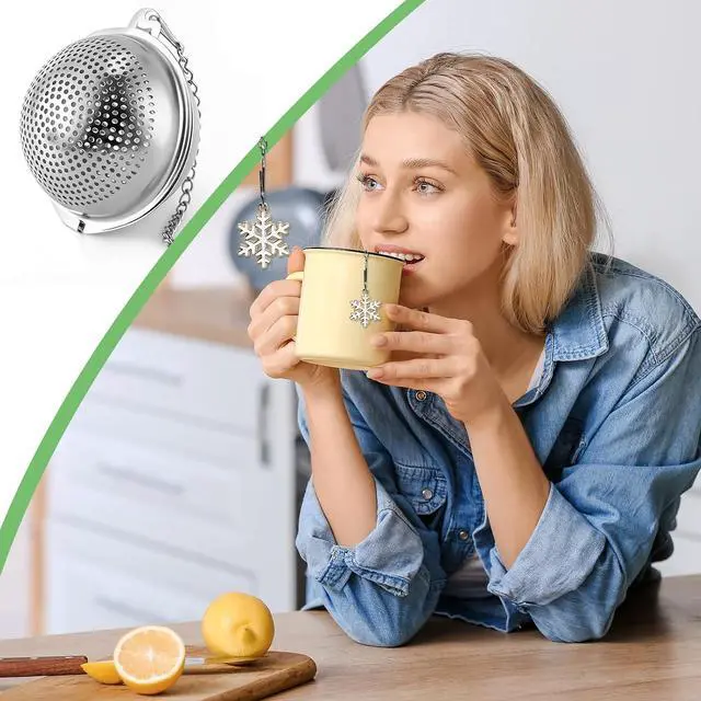 Alt view image 7 of 7 - Numola 2Pcs Tea Ball Infuser - Locking Clasp Tea Strainer with Chain, Food Grade 304 Stainless Steel Loose Leaf Tea Steeper for Herbal/Green/Black Tea - Reusable Tea Infuser for Home, Office & Travel