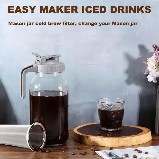 Alt view image 3 of 5 - Cold Brew Coffee Filter for 32 OZ Wide Mouth Mason Jar, 304 Stainless Steel Strainer with Seal Ring for Iced Drinks, Sun Tea Infuser and Cold Brew Coffee Maker