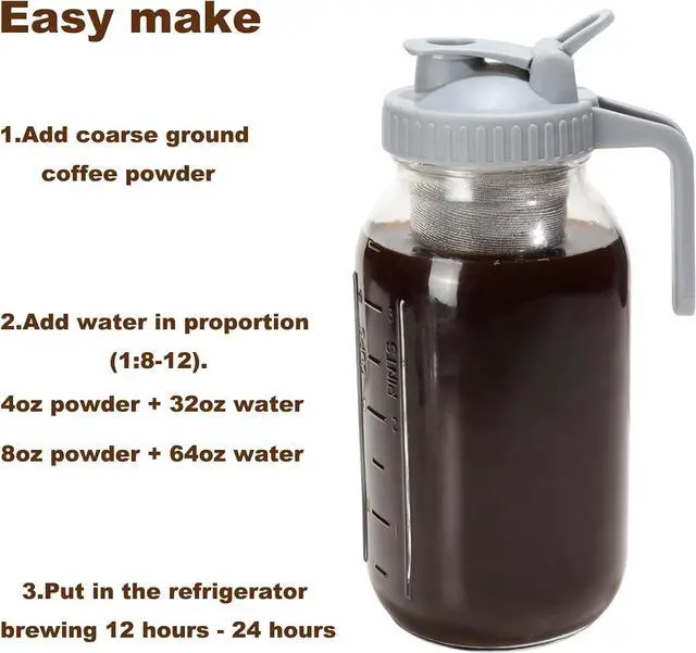 Alt view image 4 of 5 - Cold Brew Coffee Filter for 32 OZ Wide Mouth Mason Jar, 304 Stainless Steel Strainer with Seal Ring for Iced Drinks, Sun Tea Infuser and Cold Brew Coffee Maker