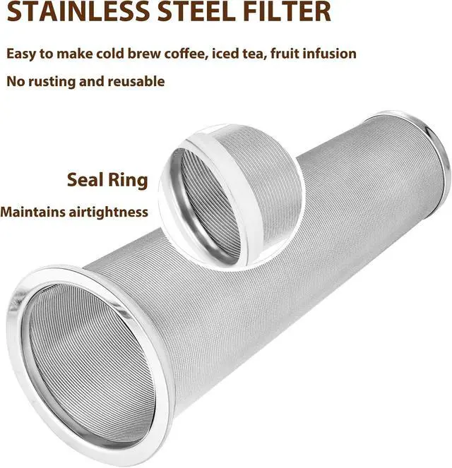 Alt view image 5 of 5 - Cold Brew Coffee Filter for 32 OZ Wide Mouth Mason Jar, 304 Stainless Steel Strainer with Seal Ring for Iced Drinks, Sun Tea Infuser and Cold Brew Coffee Maker