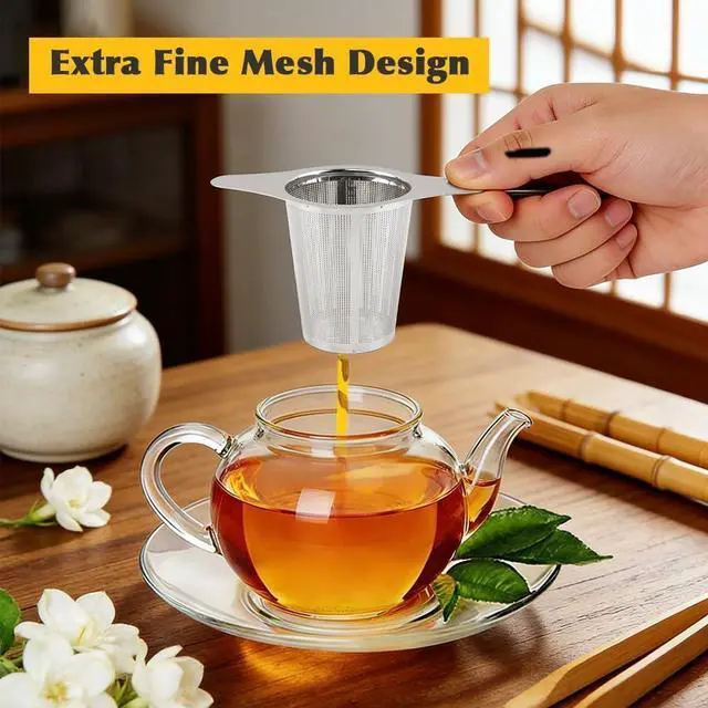 Alt view image 3 of 7 - 2-Pack 304 Stainless Steel Tea Infusers with Double Handles, Ultra-Fine Mesh Loose Leaf Strainers, Fits Most Teapots & Mugs, Easy to Clean Great Gift for Tea Lovers