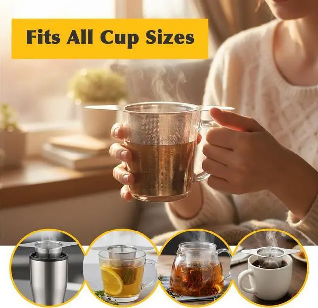 Alt view image 5 of 7 - 2-Pack 304 Stainless Steel Tea Infusers with Double Handles, Ultra-Fine Mesh Loose Leaf Strainers, Fits Most Teapots & Mugs, Easy to Clean Great Gift for Tea Lovers