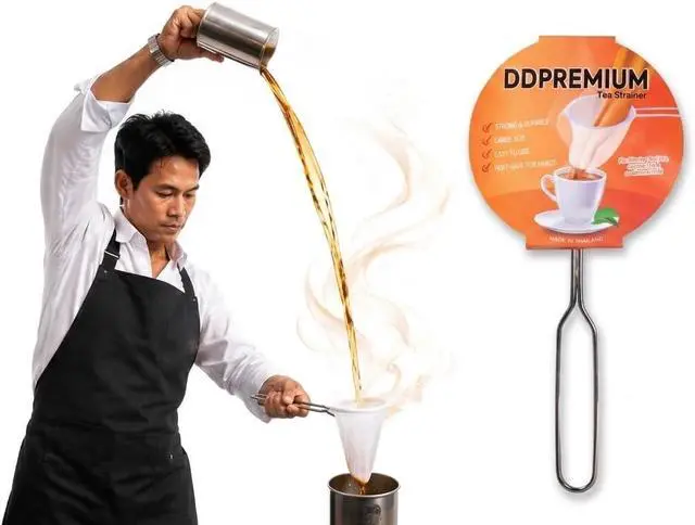 Main image of Traditional Stainless Steel Reusable Mesh Filter for Thai Tea Filter, Coffee & Loose Leaf Drinks, Thai Tea Strainer Sock 5.5 Inches