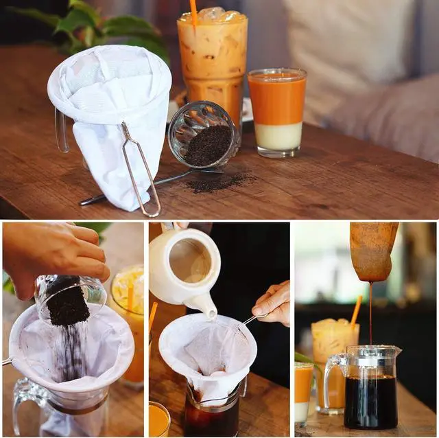 Alt view image 2 of 7 - Traditional Stainless Steel Reusable Mesh Filter for Thai Tea Filter, Coffee & Loose Leaf Drinks, Thai Tea Strainer Sock 5.5 Inches
