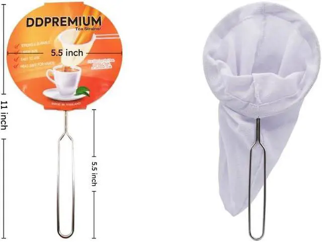 Alt view image 7 of 7 - Traditional Stainless Steel Reusable Mesh Filter for Thai Tea Filter, Coffee & Loose Leaf Drinks, Thai Tea Strainer Sock 5.5 Inches