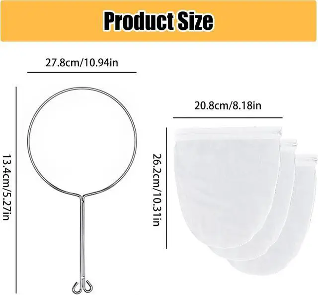 Alt view image 2 of 5 - 3-Pack Thai Tea Filter - Ultra Fine Mesh Strainer Bags with Handle - Thai Style Muslin Cotton Strainer Bags - Reusable for Nut Milk, Tea, Coffee, Milk, Juices, Honey, and Wine