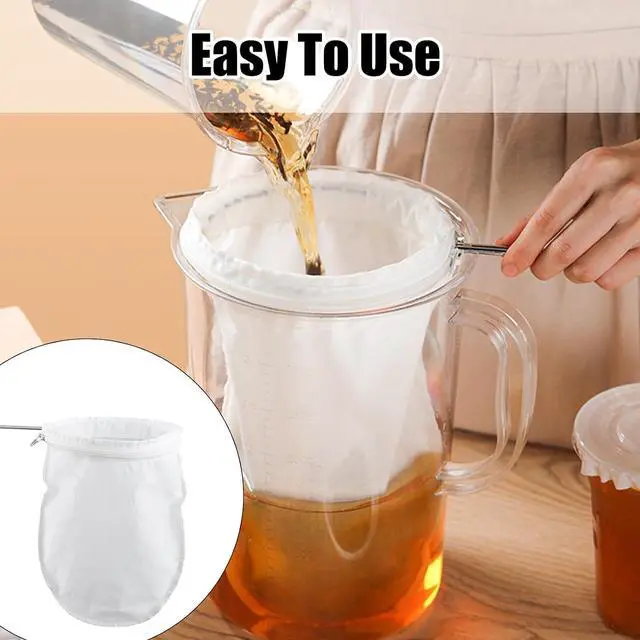 Alt view image 4 of 5 - 3-Pack Thai Tea Filter - Ultra Fine Mesh Strainer Bags with Handle - Thai Style Muslin Cotton Strainer Bags - Reusable for Nut Milk, Tea, Coffee, Milk, Juices, Honey, and Wine