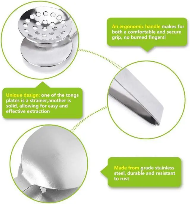 Alt view image 2 of 7 - TraderPlus 2 Pack Stainless Steel Tea Bag Squeezer Tongs Strainer Grip