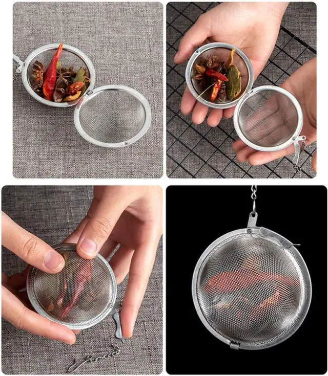 Alt view image 2 of 6 - Mayata 3pcs Stainless steel fine mesh seasoning ball kitchen soup spice stew filter kitchen tool metal tea bag tea ball (3pcs Round Shape),Silver,5cm/6cm/7cm