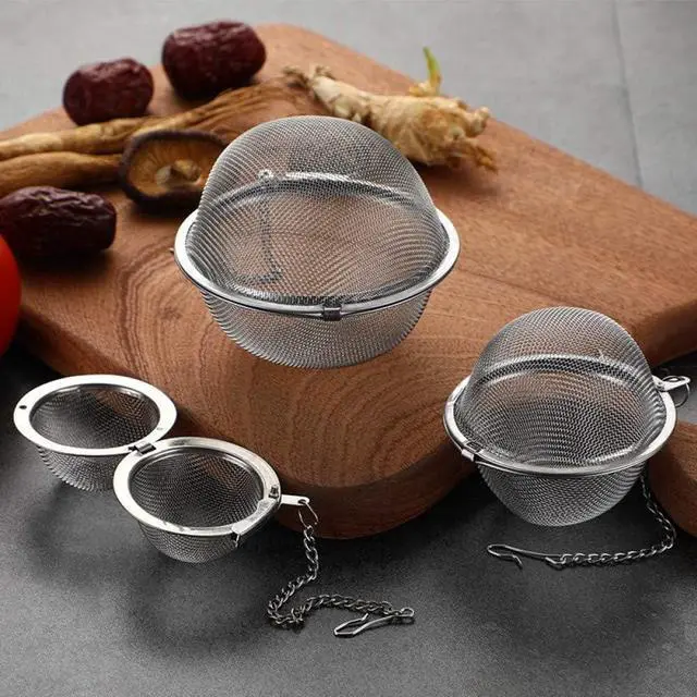Alt view image 3 of 6 - Mayata 3pcs Stainless steel fine mesh seasoning ball kitchen soup spice stew filter kitchen tool metal tea bag tea ball (3pcs Round Shape),Silver,5cm/6cm/7cm
