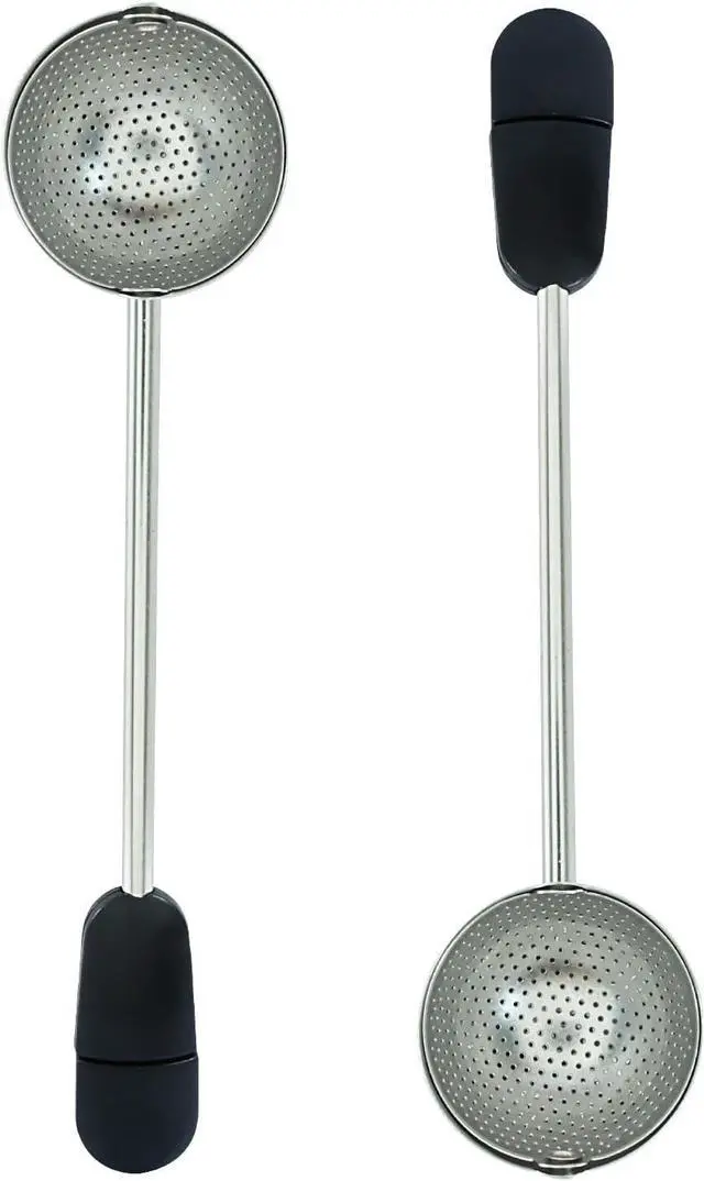 Main image of 2Pcs Long Handle Tea Ball, Black, Stainless Steel