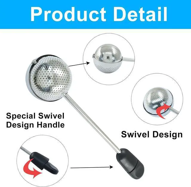 Alt view image 3 of 5 - 2Pcs Long Handle Tea Ball, Black, Stainless Steel