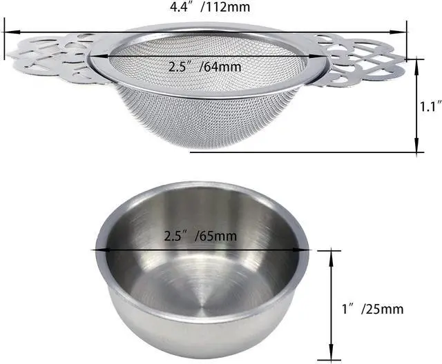 Alt view image 3 of 7 - Silver Stainless Steel Tea Strainer with Drip Bowl Set with Handle