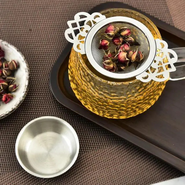 Alt view image 7 of 7 - Silver Stainless Steel Tea Strainer with Drip Bowl Set with Handle