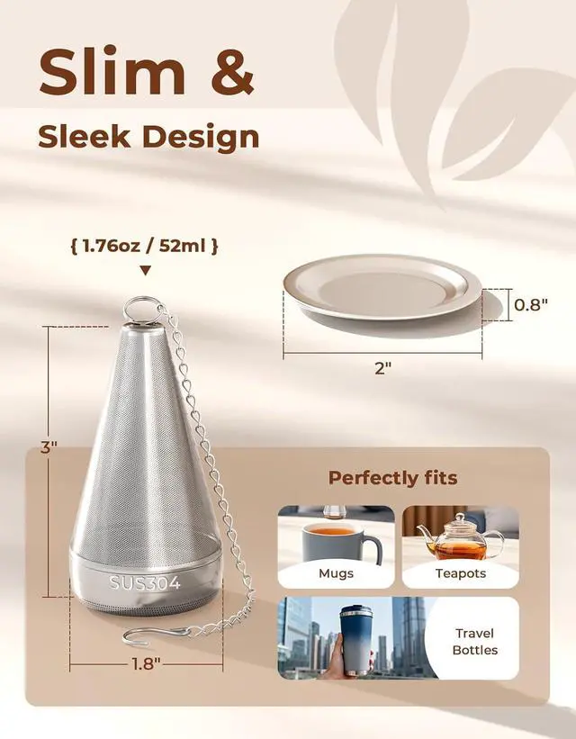 Alt view image 6 of 7 - 304 Stainless Steel Cone Tea Infuser for Loose Leaf Tea Steeper