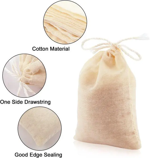 Alt view image 3 of 7 - Boao 50 Pcs Cheese Cloth Tea Bags 4 x 3 Inch for Straining Reusable Tea Filter Loose Empty Soup Spice Bags for Cooking Cold Brew Coffee Muslin Strainer