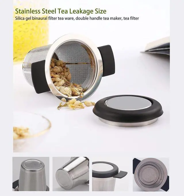 Alt view image 2 of 6 - Stainless Steel Tea Infuser Set + 1 Round Expandable Ball + Fine Mesh Strainer Steeper (Large Capacity Basket), Heat-Proof Handles & Lid, Fits Teapots, Mugs, Cups