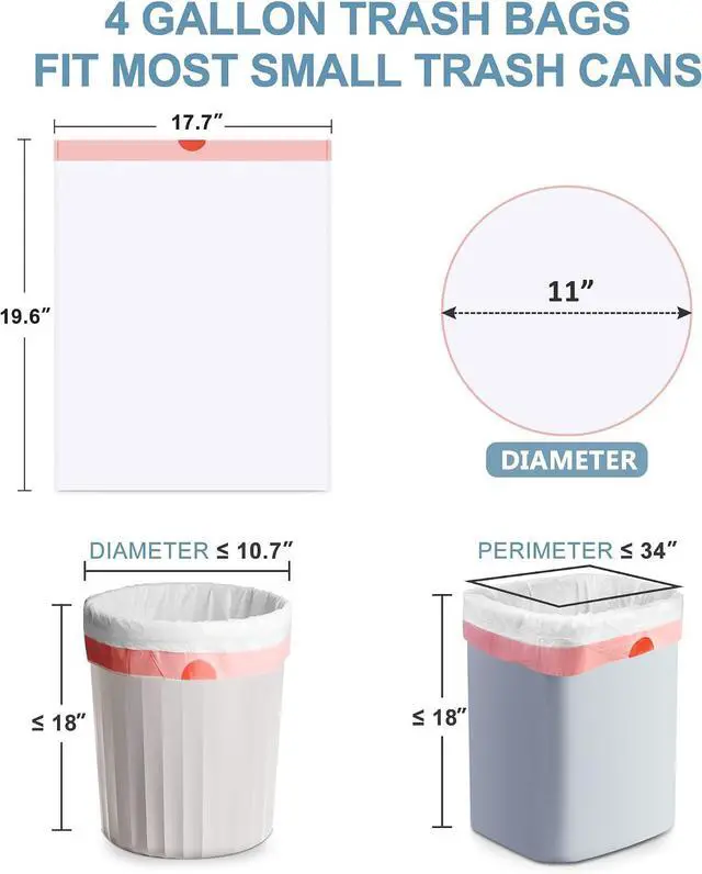 Alt view image 2 of 7 - 4 Gallon Trash Bags Drawstring, 60 Count Small Garbage Bags
