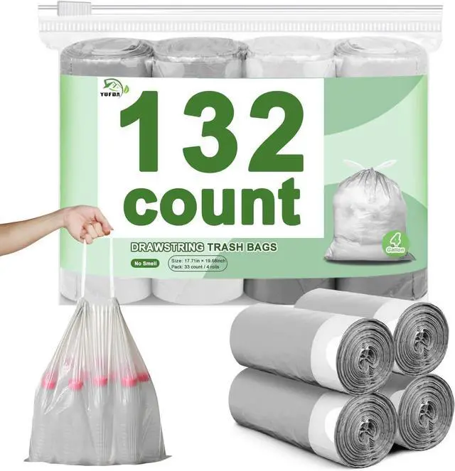 Main image of 132 Count Small Trash Bags,4 Gallon Drawstring,Gary White