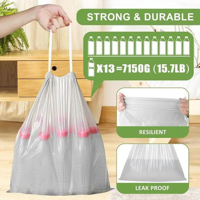 Alt view image 4 of 7 - 132 Count Small Trash Bags,4 Gallon Drawstring,Gary White