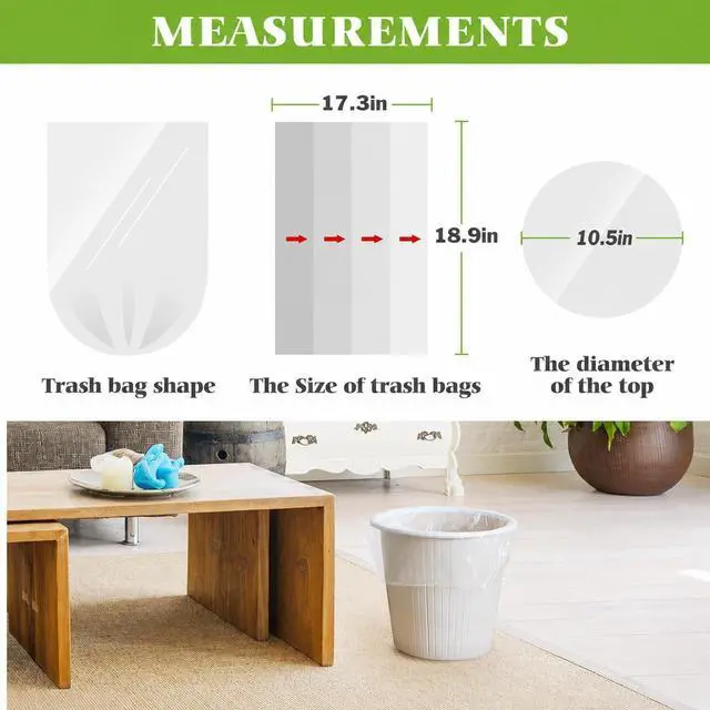 Alt view image 2 of 7 - 3 Gallon 120 Counts Small Trash Bags 3 Gallon 3.1 Gallon 3.2 Gallon fit 10 liter Garbage Bags by Teivio, Waste Basket Bags,Bathroom Trash Can Bin Liners, Plastic Bags for home office kitchen, Clear