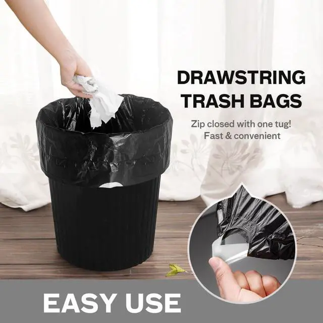 Alt view image 6 of 7 - Small Drawstring Trash Bags 1.3 Gallon, Black, 100 Count