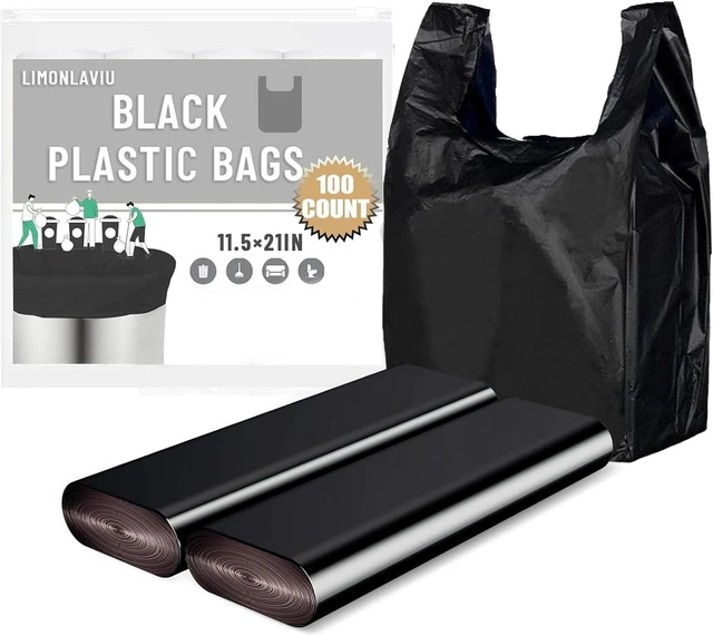 Main image of LimonLaviu Black Plastic Grocery Bags, 100 Pack, 11.5'x 6.5" x 21', 22 Pound Capacity, Heavy Duty, Unscented