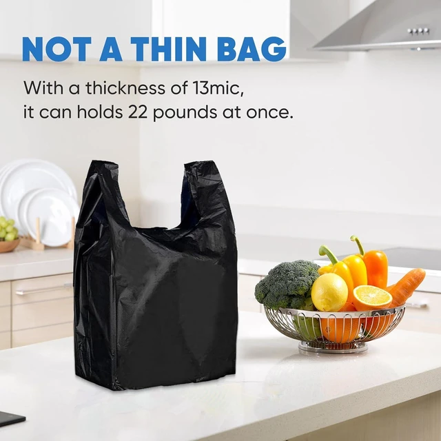 Alt view image 2 of 7 - LimonLaviu Black Plastic Grocery Bags, 100 Pack, 11.5'x 6.5" x 21', 22 Pound Capacity, Heavy Duty, Unscented