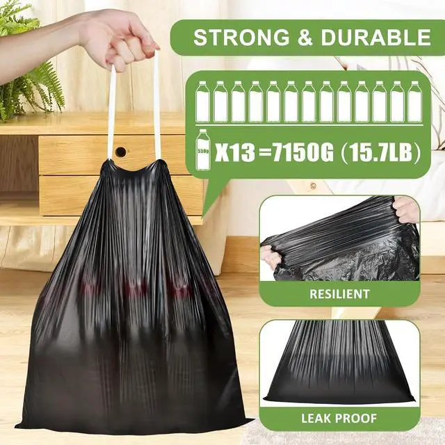 Alt view image 4 of 7 - 4 Gallon Drawstring Trash Bags, Black, 132 Count