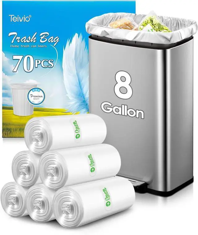 Main image of Teivio Medium Clear Trash Bags 8 Gallon 70 Count Kitchen Garbage Bags
