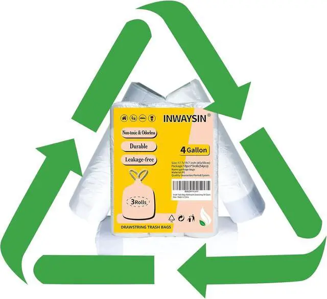 Alt view image 2 of 7 - Small Trash Bags 4 Gallon Drawstring, Inwaysin 4 Gallon Trash Bag Extra Strong, Small Garbage Bags for Bathroom Can Bedroom Office Can, Unscented, Quick Cinch,15-18L, White, 54Count