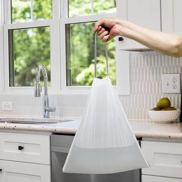 Alt view image 4 of 7 - Small Trash Bags 4 Gallon Drawstring, Inwaysin 4 Gallon Trash Bag Extra Strong, Small Garbage Bags for Bathroom Can Bedroom Office Can, Unscented, Quick Cinch,15-18L, White, 54Count