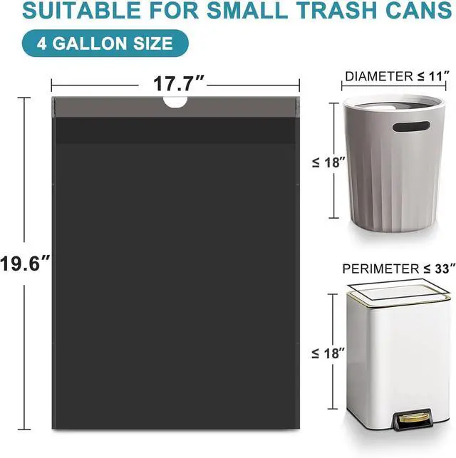 Alt view image 2 of 7 - Small Trash Bags, 100 Count 4 Gallon Drawstring, Black