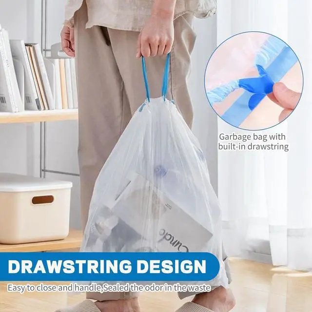 Alt view image 5 of 7 - 4 Gallon Trash Bags Drawstring, Small Trash Bags Tear-Free, 4 Gal Unscented White Small Garbage Bags, Separated Thick Plastic Wastebasket Liners for Toilet Home Office and Bedroom, 60 Count