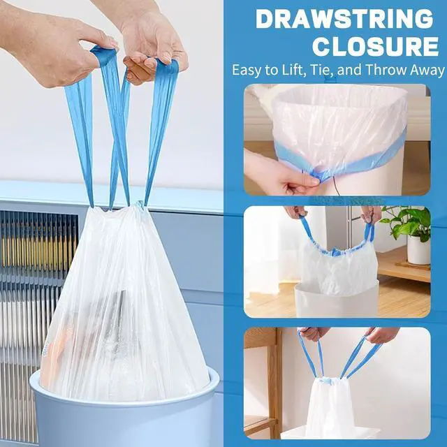Alt view image 4 of 7 - 4 Gallon Trash Bags Drawstring, Small Trash Bags Tear-Free, 4 Gal Unscented White Small Garbage Bags, Separated Thick Plastic Wastebasket Liners for Toilet Home Office and Bedroom, 60 Count
