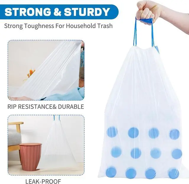 Alt view image 6 of 7 - 4 Gallon Trash Bags Drawstring, Small Trash Bags Tear-Free, 4 Gal Unscented White Small Garbage Bags, Separated Thick Plastic Wastebasket Liners for Toilet Home Office and Bedroom, 60 Count